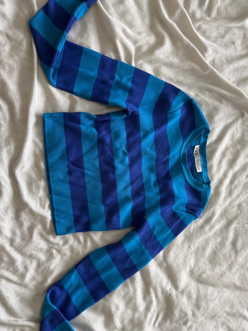 Zara Turquoise and Cobalt Blue Striped Crewneck Sweater